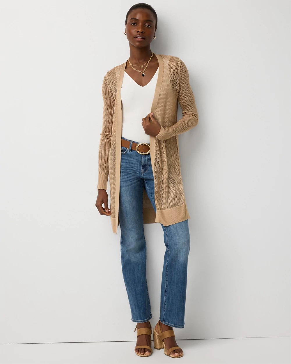 カットソー(長袖/七分) LEINWANDE Stretch Knit Bodysuits / Beige Open Stitch Longline Cardigan | White House Black Market